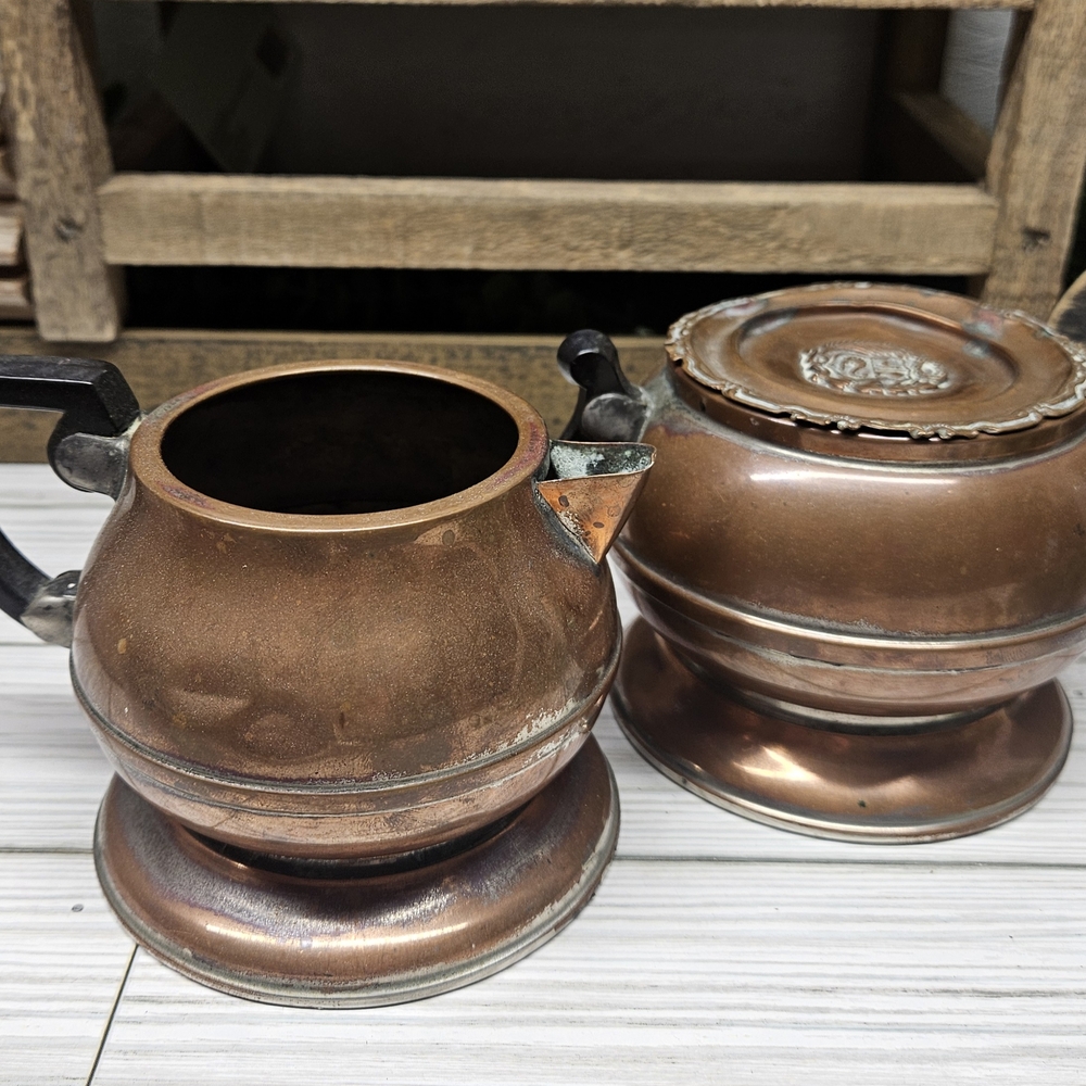 Vintage Copper Plated Cream And Sugar Set